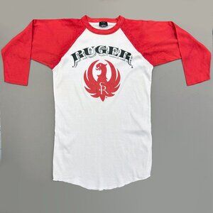 Vintage 80s RUGER Firearms Gun Raglan 3/4 sleeve T Shirt XL Single Stitch Red #2